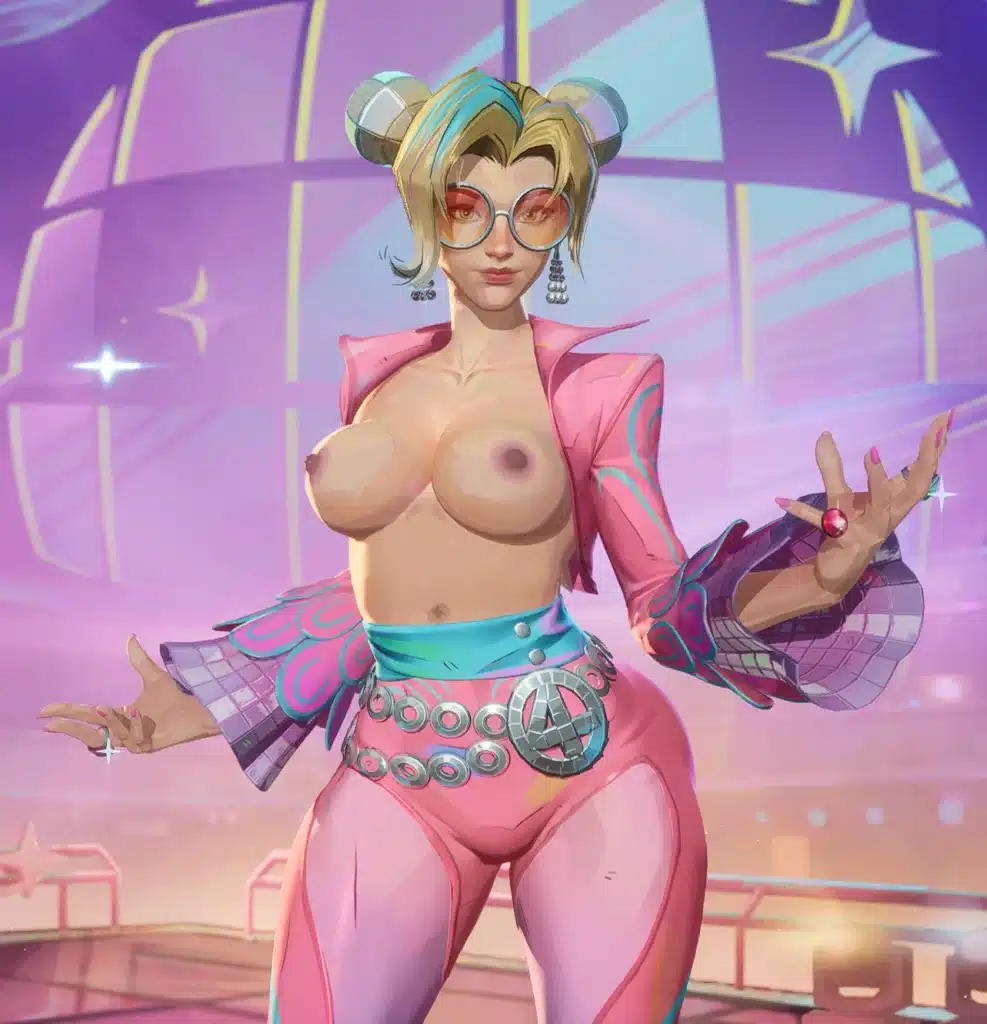 Invisible Woman PrismParade NSFW mod in Marvel Rivals showing sparkle lighting effects and polished costume textures in a bright pastel environment