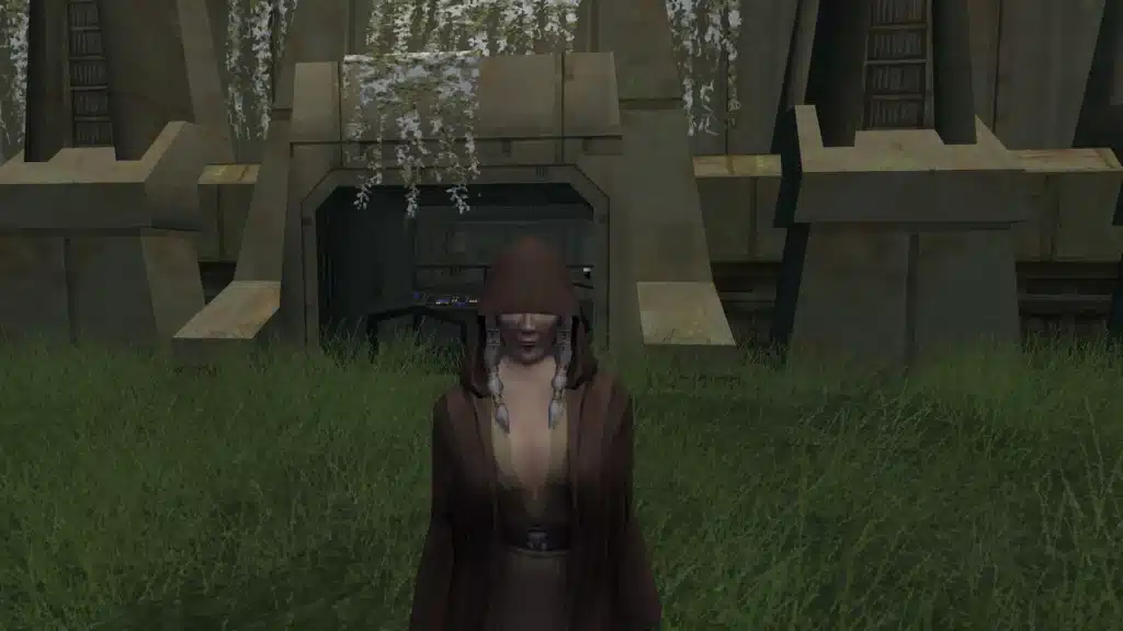 Scene screenshot showing Kreia mod appearance in KOTOR II