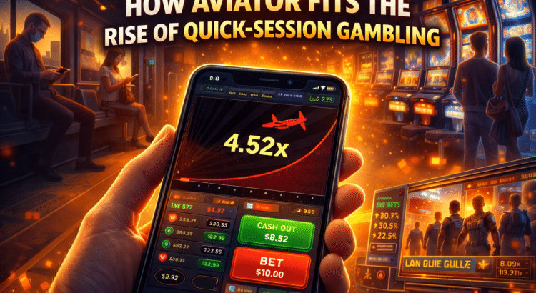Aviator gambling game shown on a smartphone, illustrating quick-session mobile gambling during short breaks.