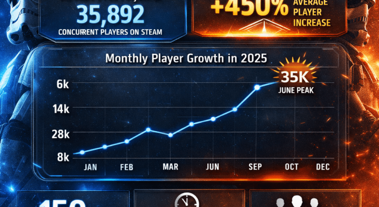 Infographic showing Star Wars Battlefront II player statistics and growth during the 2025 revival