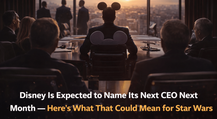 Disney boardroom meeting image with headline about naming the next CEO and what it could mean for Star Wars