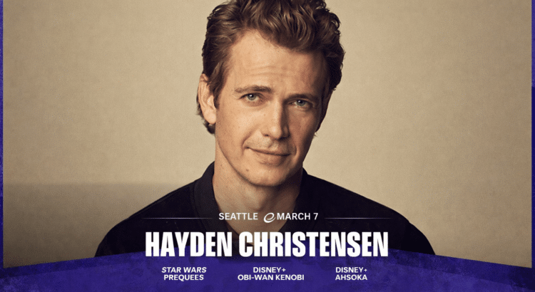 Hayden Christensen promotional image announcing his appearance at Emerald City Comic Con 2026