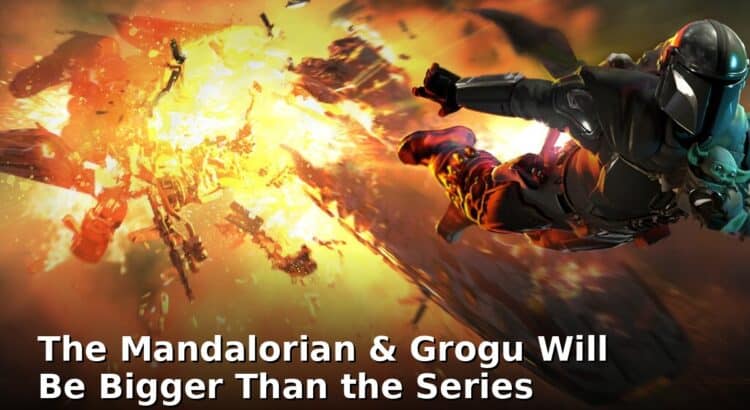 The Mandalorian and Grogu in a high-action scene teasing a movie bigger than the Disney Plus series