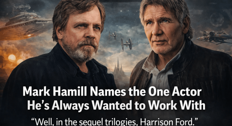 Mark Hamill and Harrison Ford depicted together in a Star Wars–themed image reflecting Hamill’s comments on wanting to work with Ford