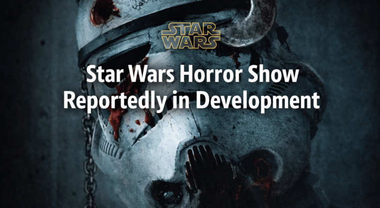 Dark sci-fi illustration of a damaged Stormtrooper helmet symbolizing a rumored Star Wars horror series