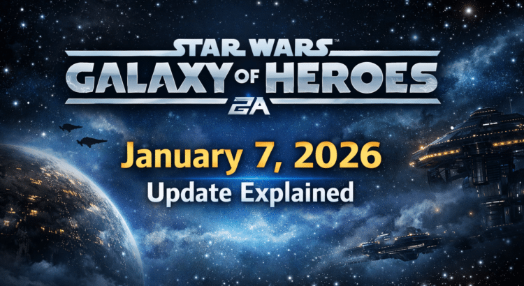 Star Wars Galaxy of Heroes logo with text highlighting the January 7, 2026 game update