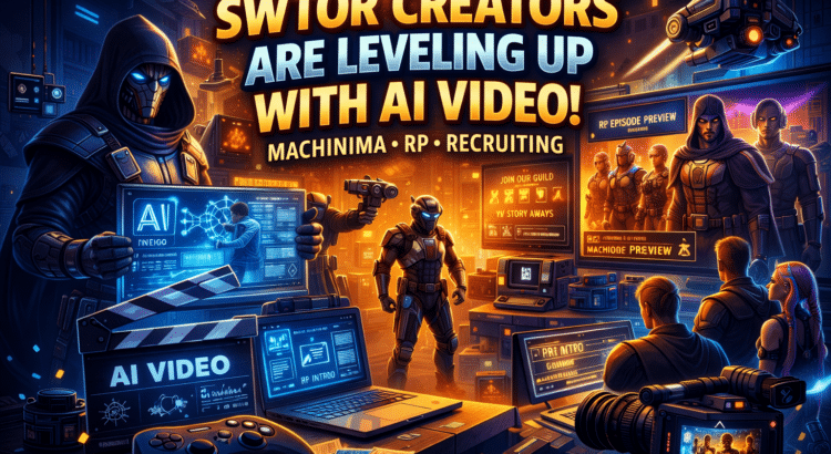 SWTOR creators using AI video tools for machinima, roleplay scenes, and guild recruitment content.