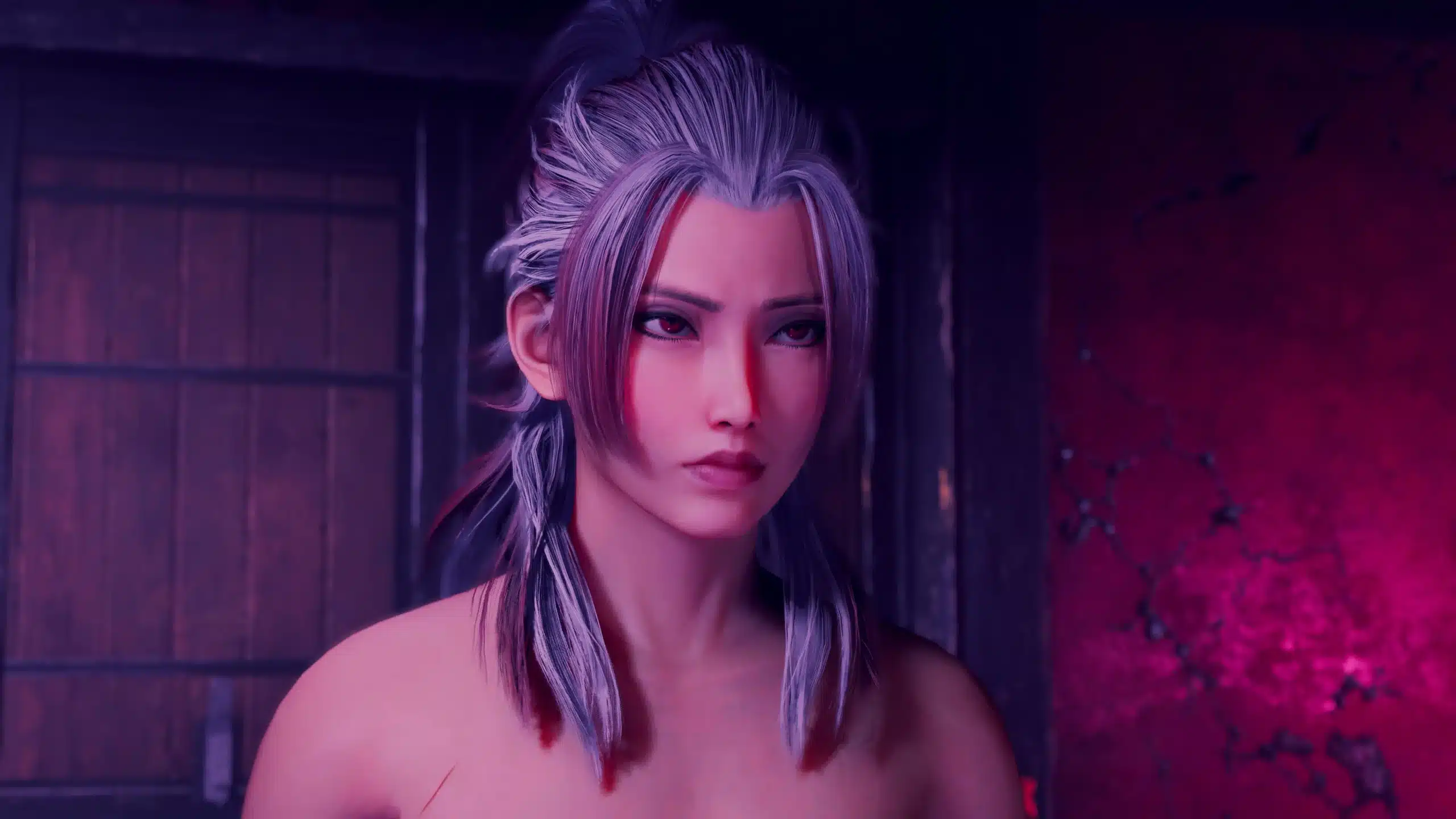 Nioh 3 nude mod female character close up portrait with detailed face and lighting