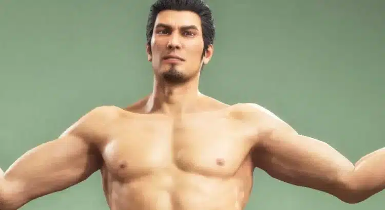 Naked Kiryu mod for Yakuza Kiwami 3 showing full character body model and muscle detail