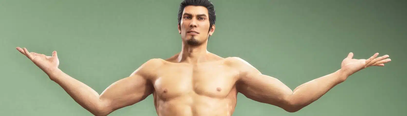 Naked Kiryu mod for Yakuza Kiwami 3 showing full character body model and muscle detail