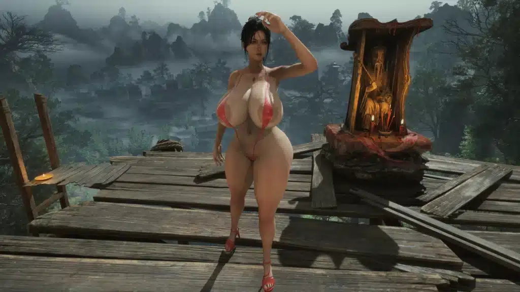 Wuchang Fallen Feathers NSFW slingkini mod full body on wooden platform