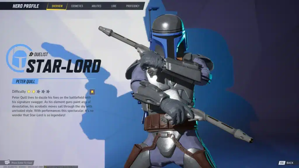 Marvel Rivals hero profile screen showing Jango Fett replacing Star-Lord