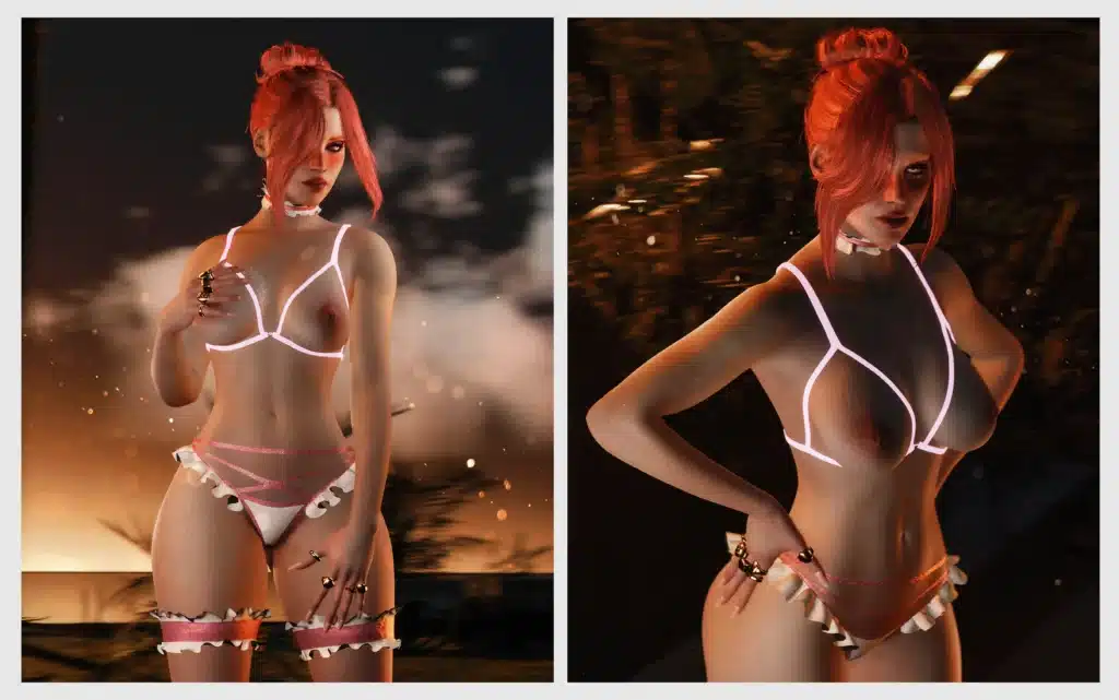Cyberpunk 2077 Doll Bra glowing variant on red-haired FemV character