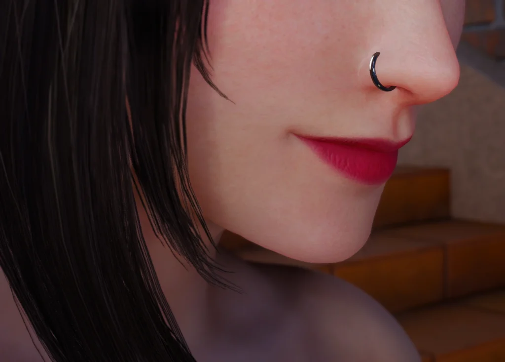 Close-up of Tifa face with nose ring and enhanced skin textures from Final Fantasy VII Rebirth nude mod