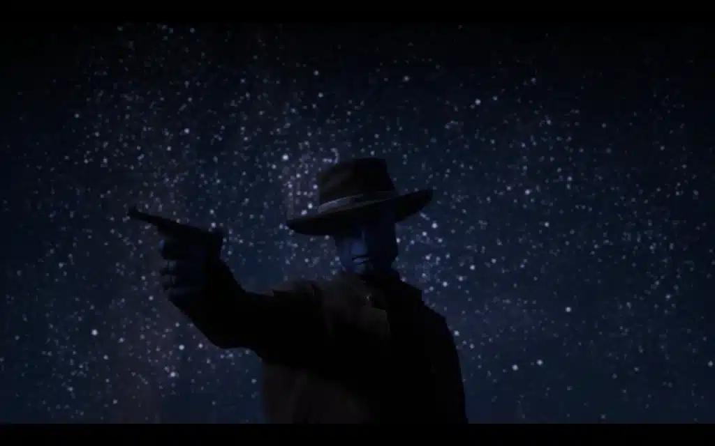Cad Bane mod under a starry night sky in Red Dead Redemption 2