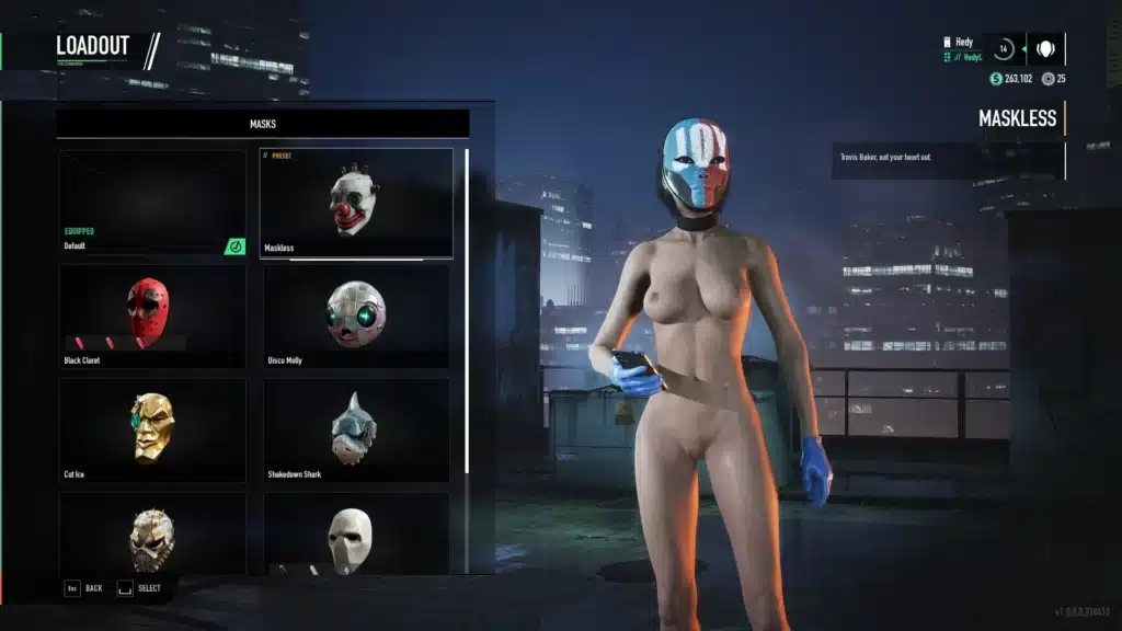 Joy model replacer mod visible in Payday 3 loadout customization screen