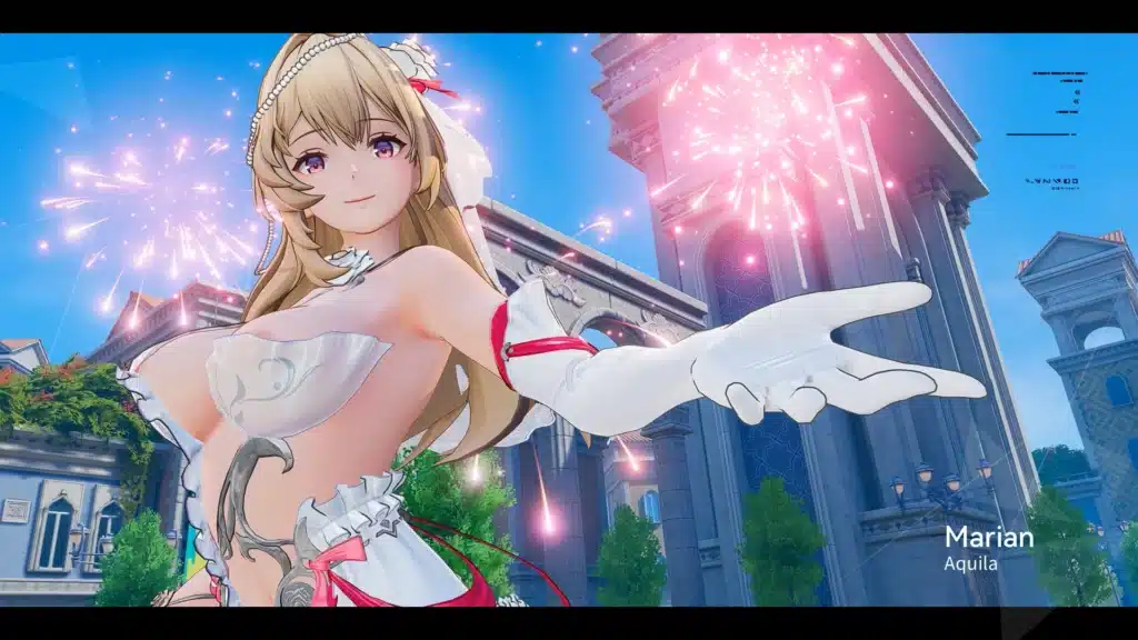 Marian Aquila Purelove mod character showcase with fireworks background