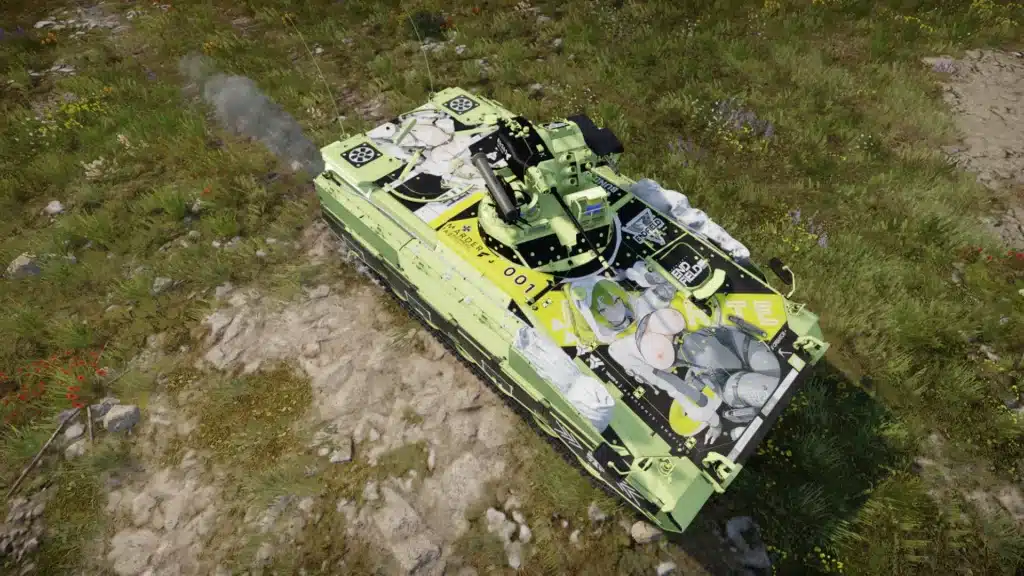 Overhead gameplay view of War Thunder Marder 1A3 with NSFW nude camouflage mod