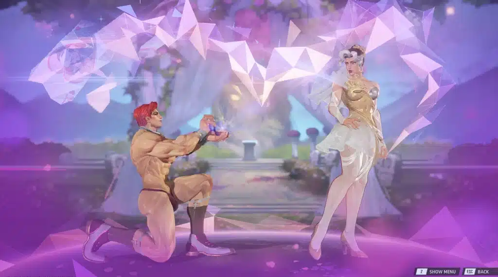 Gambit kneeling character artwork in fantasy wedding-themed scene from Marvel Rivals mod