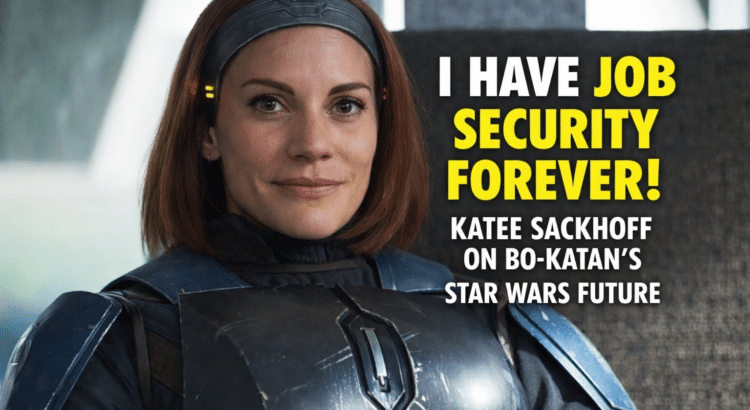 Katee Sackhoff as Bo-Katan Kryze in Mandalorian armor discussing her Star Wars future and return to the role