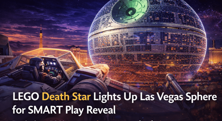 LEGO Death Star projected on Las Vegas Sphere during Star Wars SMART Play technology reveal