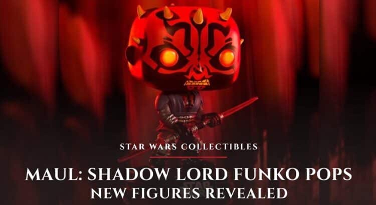 Darth Maul Shadow Lord Funko Pop vinyl figure with double-bladed lightsaber on display stand