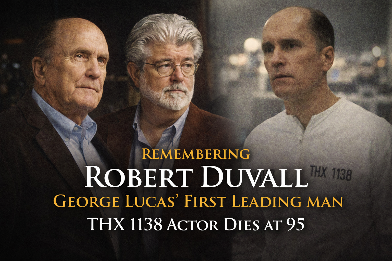 Robert Duvall and George Lucas tribute image highlighting Duvall’s role in THX 1138 and his legacy as Lucas’ first leading actor