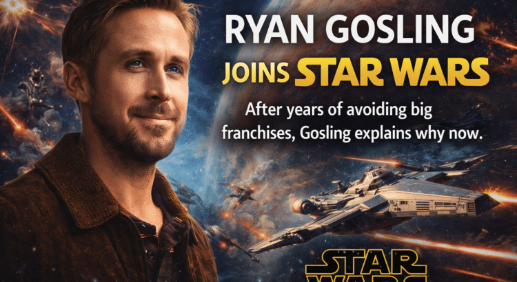 Ryan Gosling joins Star Wars franchise announcement with cinematic space battle and starship background
