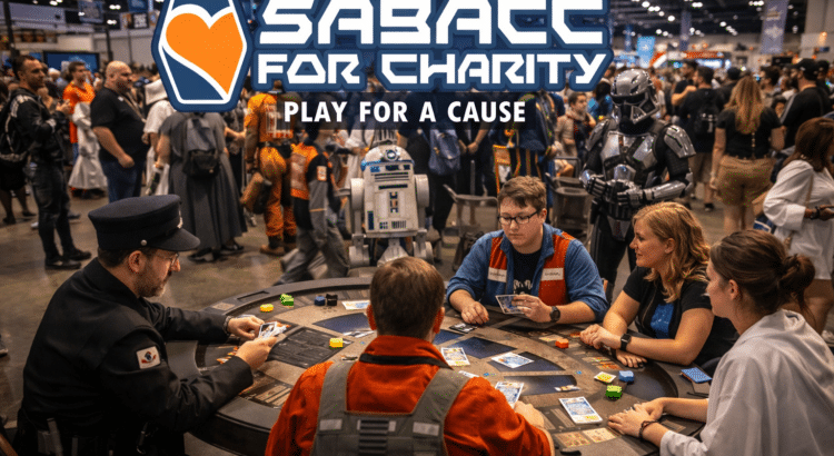 Sabacc For Charity Star Wars sabacc tournament at MegaCon Orlando with cosplayers and fans playing card game for charity