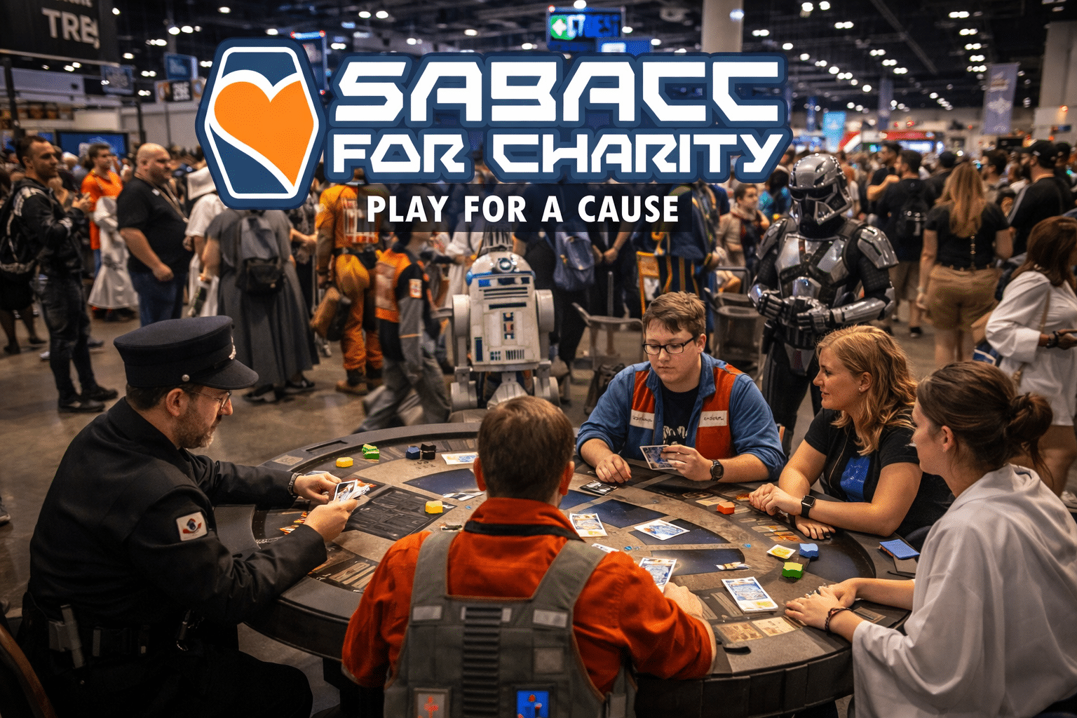 Sabacc For Charity Star Wars sabacc tournament at MegaCon Orlando with cosplayers and fans playing card game for charity