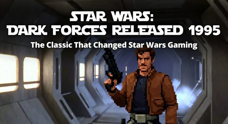 Star Wars Dark Forces 1995 retro game scene with Kyle Katarn and release anniversary headline