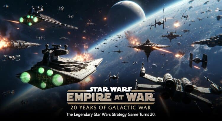 Star Wars Empire at War space battle celebrating 20 year anniversary of the classic strategy game Alt version (stronger SEO): Star Wars Empire at War 20th anniversary space battle with Star Destroyers and Rebel fleet