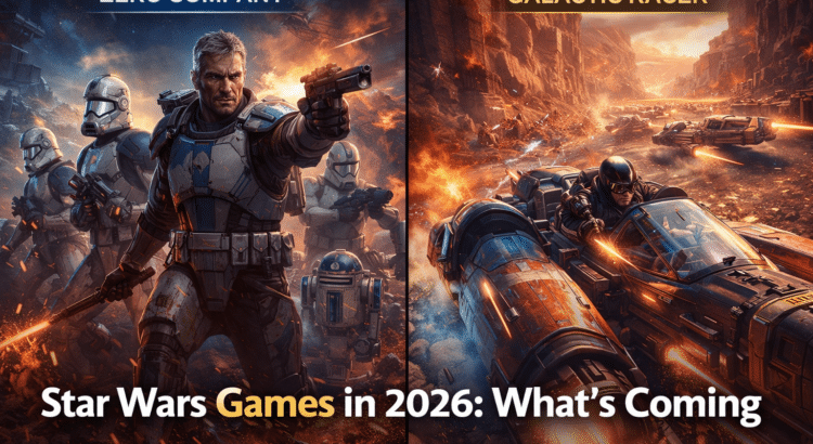 Upcoming Star Wars games 2026 featuring tactical squad combat and high speed space racing scenes