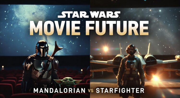 Star Wars Movie Future header featuring The Mandalorian and Grogu versus a Starfighter pilot in cinematic split scene