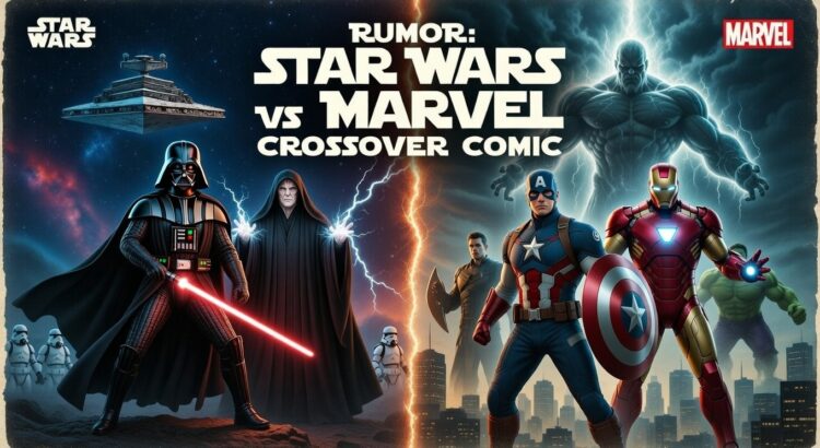Concept banner showing Star Wars and Marvel-style heroes facing off in a crossover comic rumor image