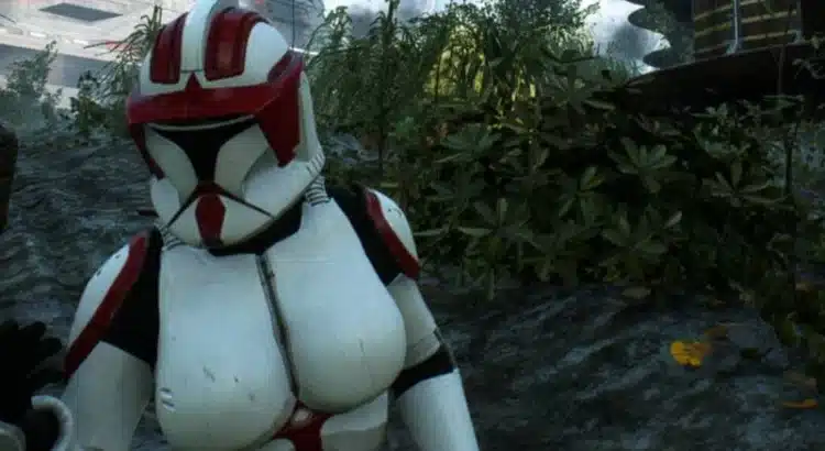 Female clone trooper model in Star Wars Battlefront II (2017) using the Female Clones mod
