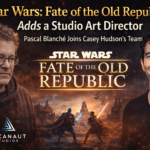 Star Wars Fate of the Old Republic header image featuring Pascal Blanché and Casey Hudson with text about the Studio Art Director hire