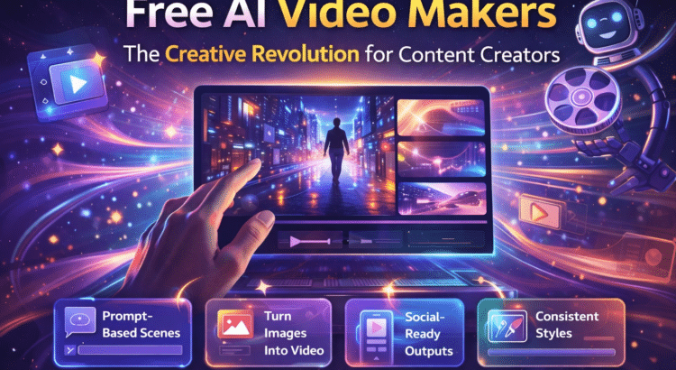 Illustration showing AI video maker tools generating cinematic clips and turning images into video for content creators