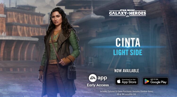 Galaxy of Heroes promotional image showing Cinta Kaz as a Light Side character now available in the game