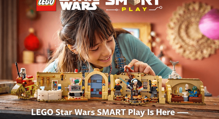 LEGO Star Wars SMART Play header image showing a child playing with interactive Star Wars LEGO sets