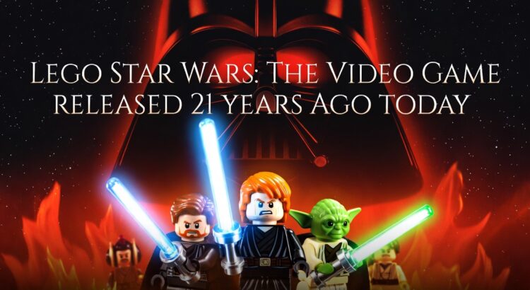 Header image featuring LEGO Star Wars characters in front of Darth Vader with text celebrating LEGO Star Wars: The Video Game turning 21