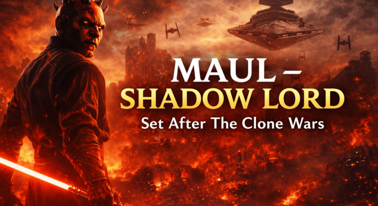 Maul Shadow Lord set after The Clone Wars cinematic header image with burning Mandalore