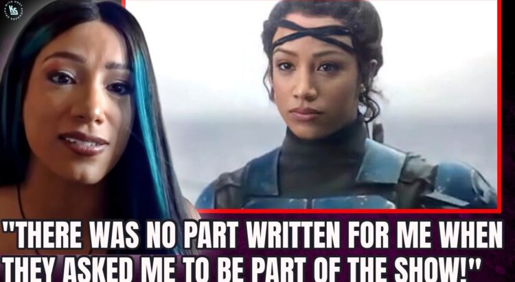 Mercedes Varnado beside Koska Reeves in The Mandalorian with text about the role not being written for her at first