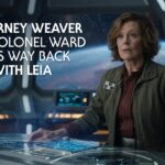 Header image featuring Sigourney Weaver as Colonel Ward with text about her history with Leia in The Mandalorian and Grogu
