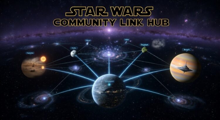 Star Wars Community Link Hub galaxy map banner with connected planets and hyperspace-style network lines