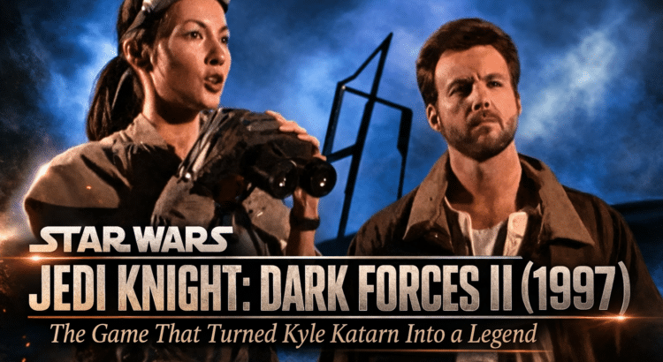 Star Wars Jedi Knight Dark Forces II 1997 header image featuring Kyle Katarn and Jan Ors with article title text