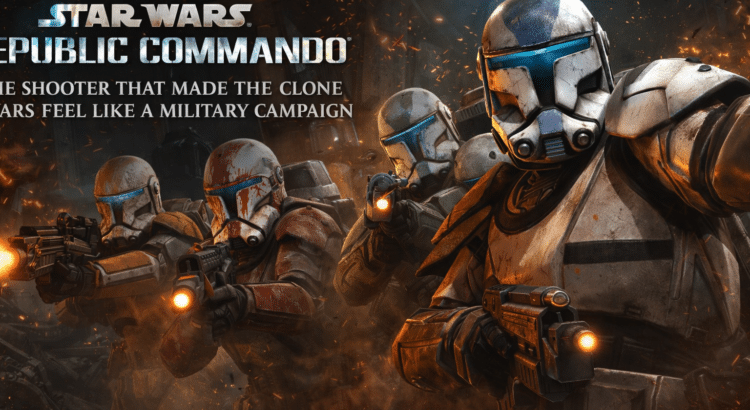 Star Wars Republic Commando 2005 header image showing Delta Squad clone commandos in battle with title overlay