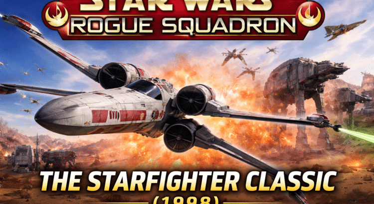 Star Wars Rogue Squadron 1998 X-wing starfighter attacking Imperial AT-AT walkers in battle scene
