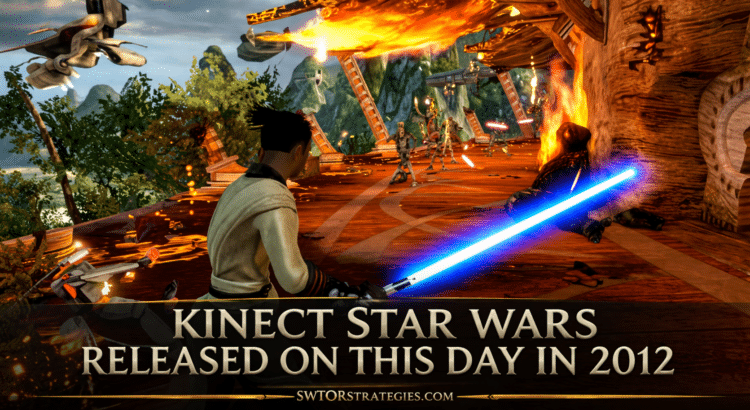 Kinect Star Wars header image showing Jedi Destiny gameplay with lightsaber combat and anniversary title text