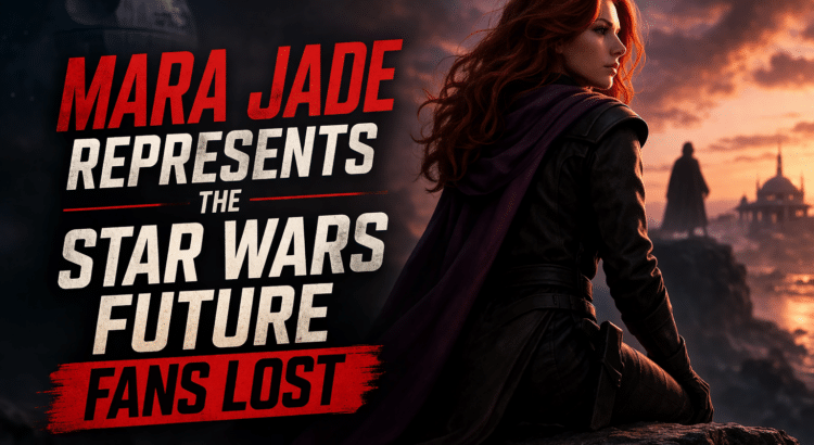 Editorial Star Wars header image of a Mara Jade-inspired woman with the headline Mara Jade Represents the Star Wars Future Fans Lost